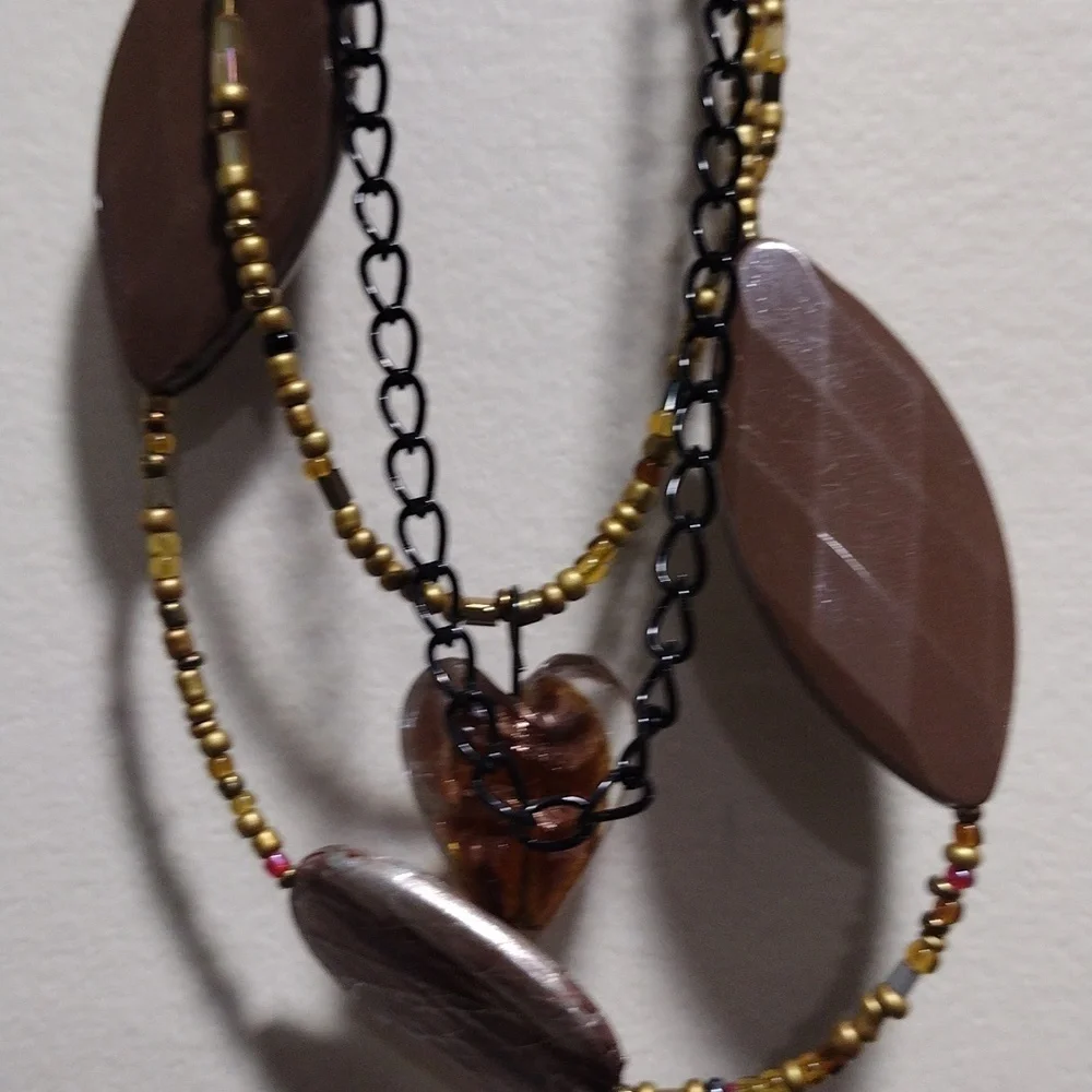 Women's Colorful Beads Black Chain Layered Necklace w/ Matching Earrings, 22+2